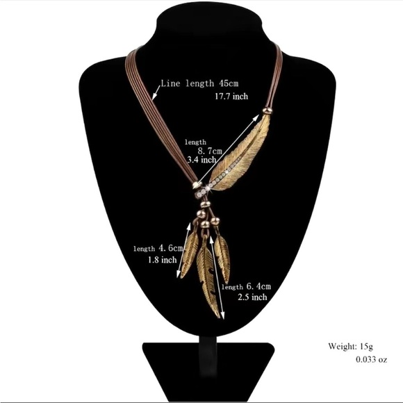 Boho Feather Decor‎ Choker Necklace Vintage Style Rope Chain Ethnic Style - Picture 3 of 6